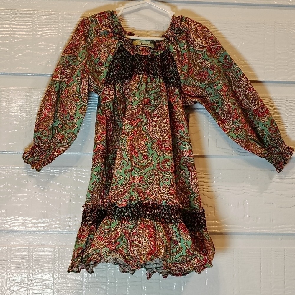 Vintage Couture‎ Dress Girls Sz 5 100% Cotton Paisley Ruffle Prairie Cottage